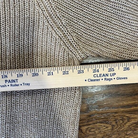 LL Bean Mock Neck Full Zip Chunky Knit Sweater Mens L Oatmeal Tan 100% Cotton - Picture 6 of 7